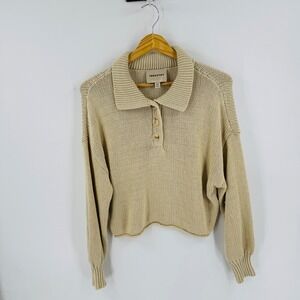 INDUSTRY Cream Knit Collared Button Neck Cropped Sweater Size S Neutral Cozy